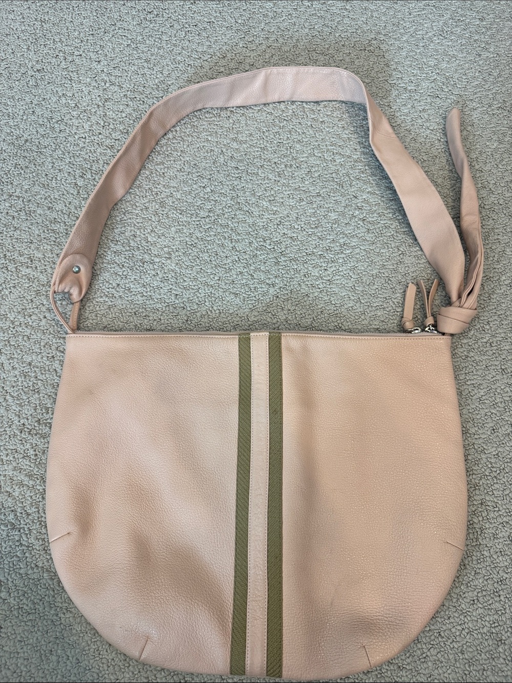 Barneys New York Blush Pink Shoulder Bag with Olive Stripe